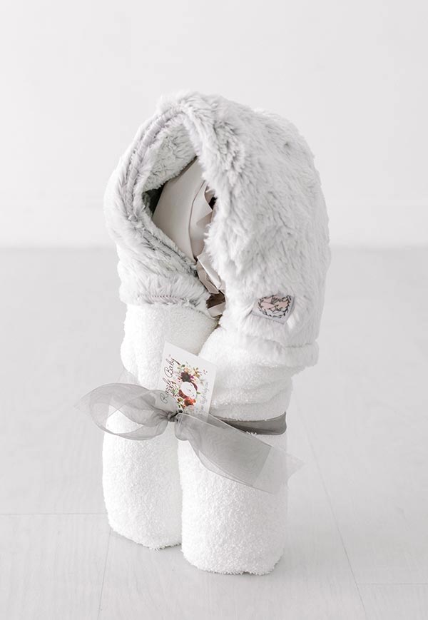 Grey frost on white towel